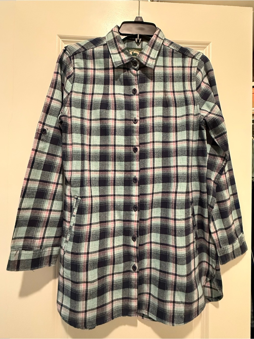 Women’s Mint and Navy Plaid Button-Down Shirt